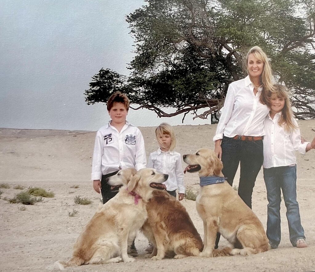 Jan-Marie and children in the Bahrain Desert