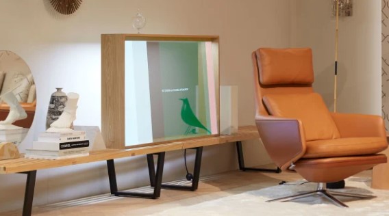 Panasonic X Vitra’s cabinet with a glass panel that transforms into a screen when you turn it on